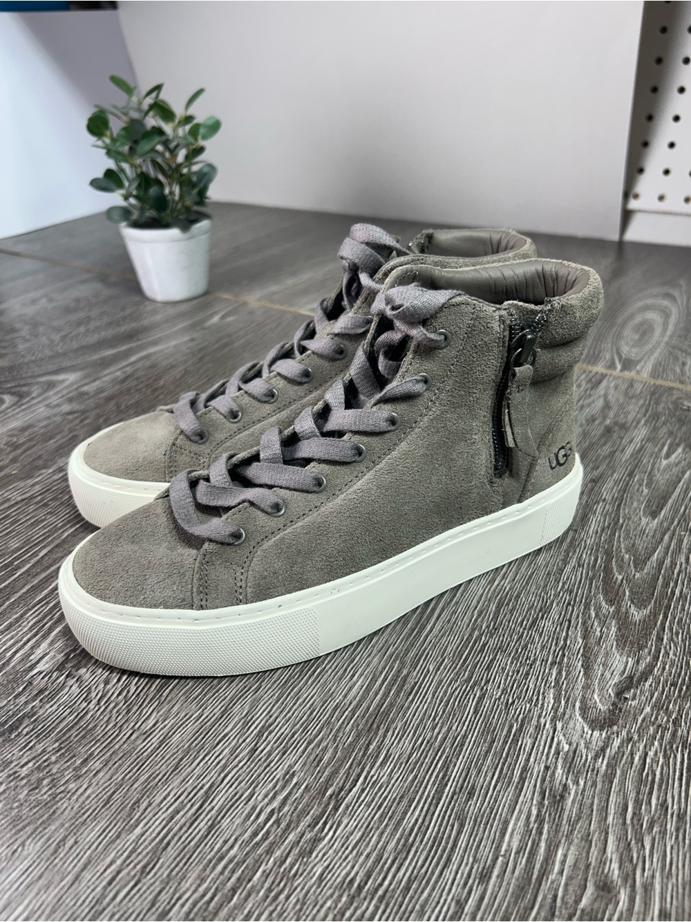 UGG Women's Gray Suede olli High-Top Sneakers with White Platform